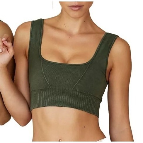 NEW FREE PEOPLE SQUARE NECK GOOD KARMA ARMY GREEN BRA CROP TOP SZ: XS/S NWOT