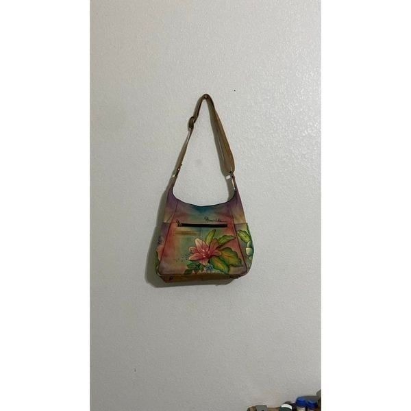 Anuschka Hand Painted Leather Hobo Bag