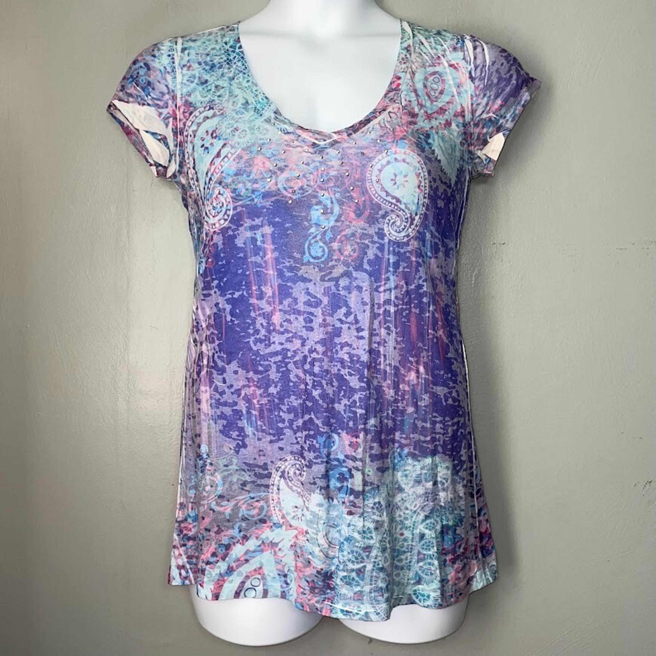 Y2K EyeShadow Size XL Embellished Burnout Slub Knit Baby Tee Fairycore Grunge