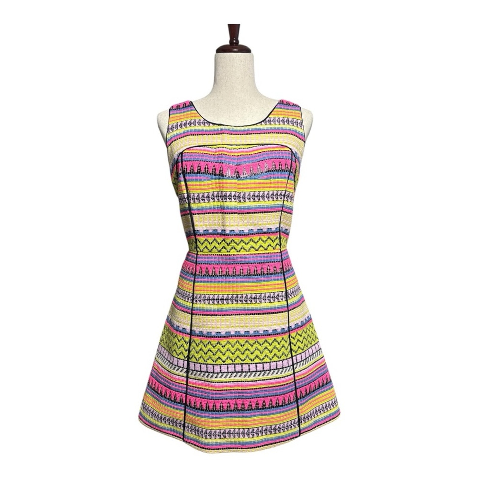 Milly Mod Neon Raffia Woven Striped Mini Dress Size 10