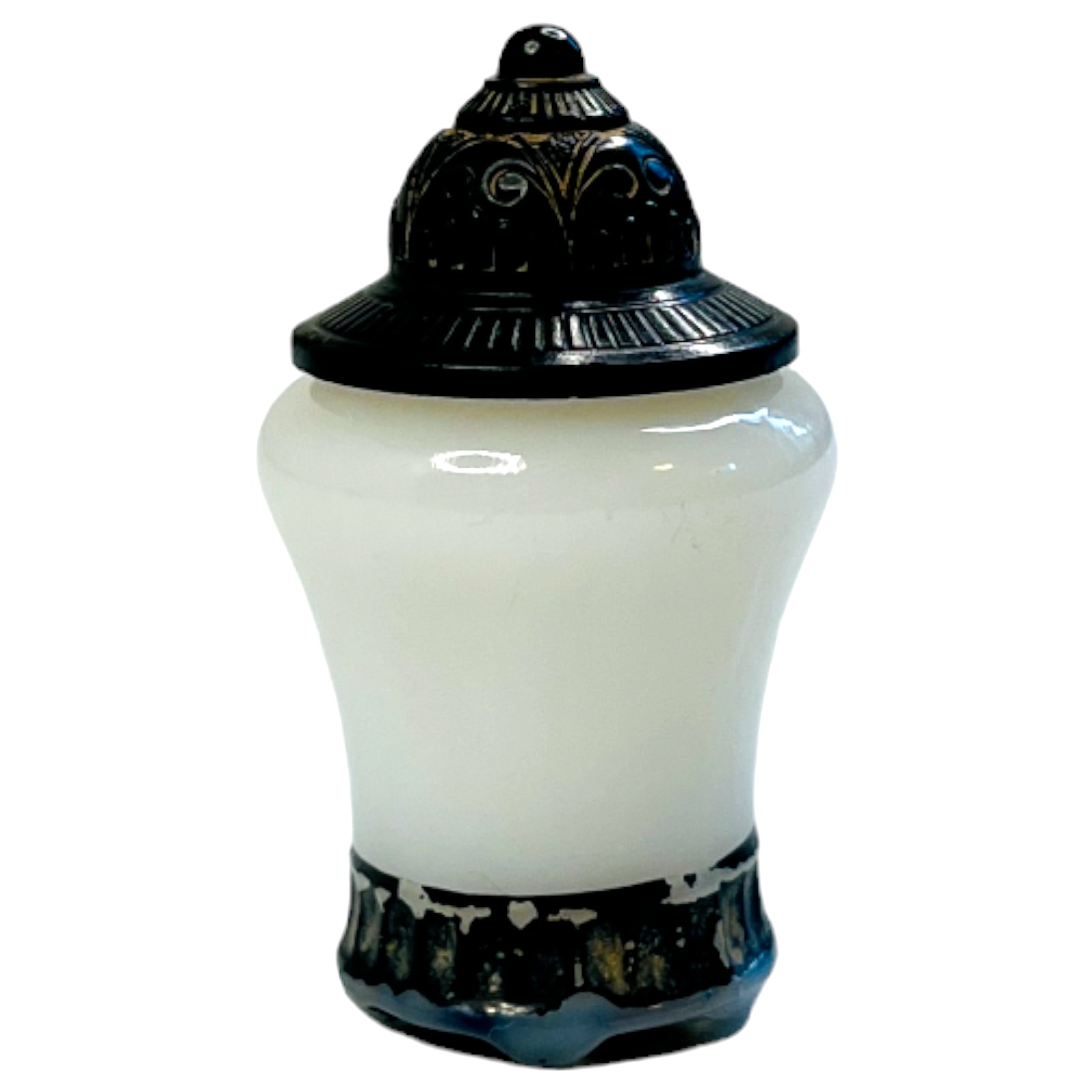 Vintage Duchess of Paris Infatuation Miniature Perfume Bottle Milk Glass Metal