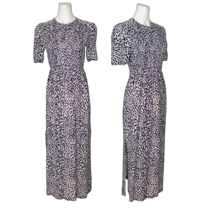 Baum Und Pferdgarten Adamaris Dress 38 M Blue Leopard Short Sleeve Silk Midi