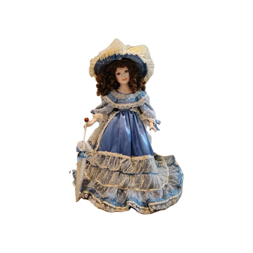 Traditions Doll Collection 24 Victorian Porcelain Doll Curly w/Stand & Umbrella