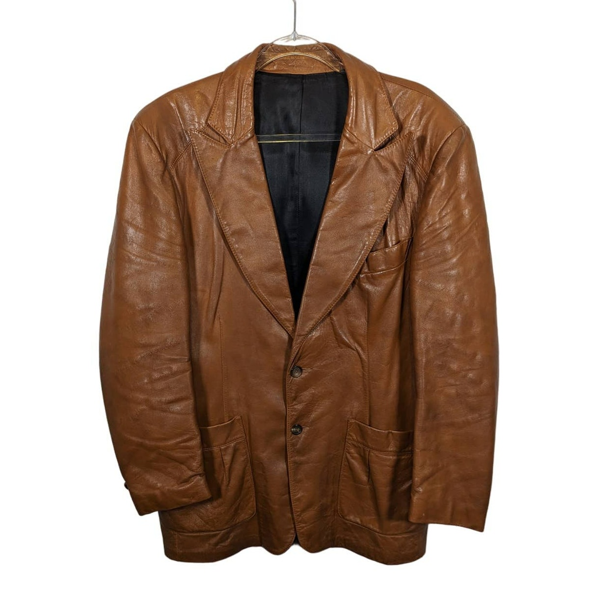 Vintage 70s Scully Leather Blazer Jacket Caramel Brown Western Cowboy Size 46