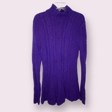 Vintage Ralph Lauren royal purple sweater dress mock neck stretchy angora wool M