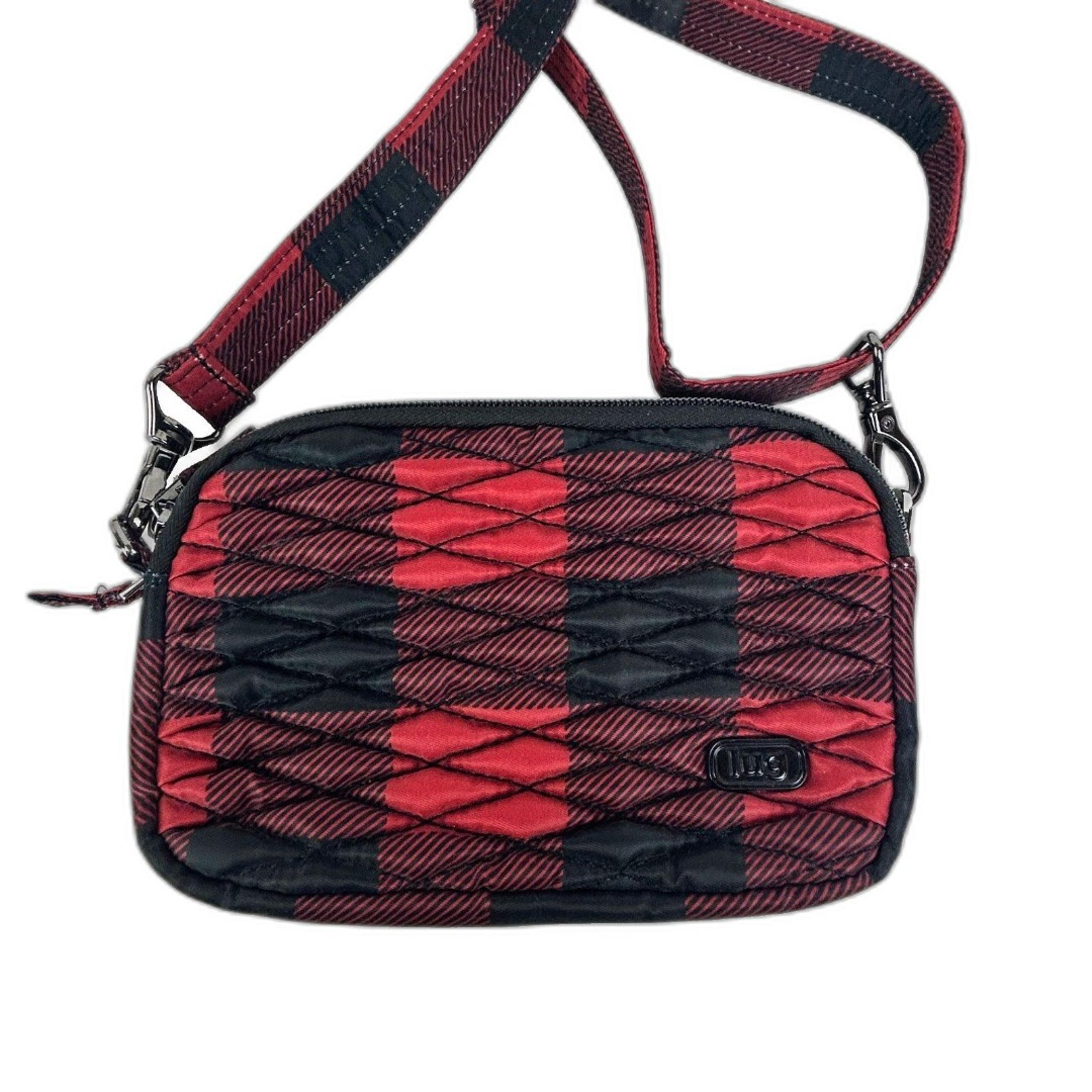 NWOT Lug Coupe Convertible Crossbody Belt Bag Red Black Buffalo Check Nylon Zip