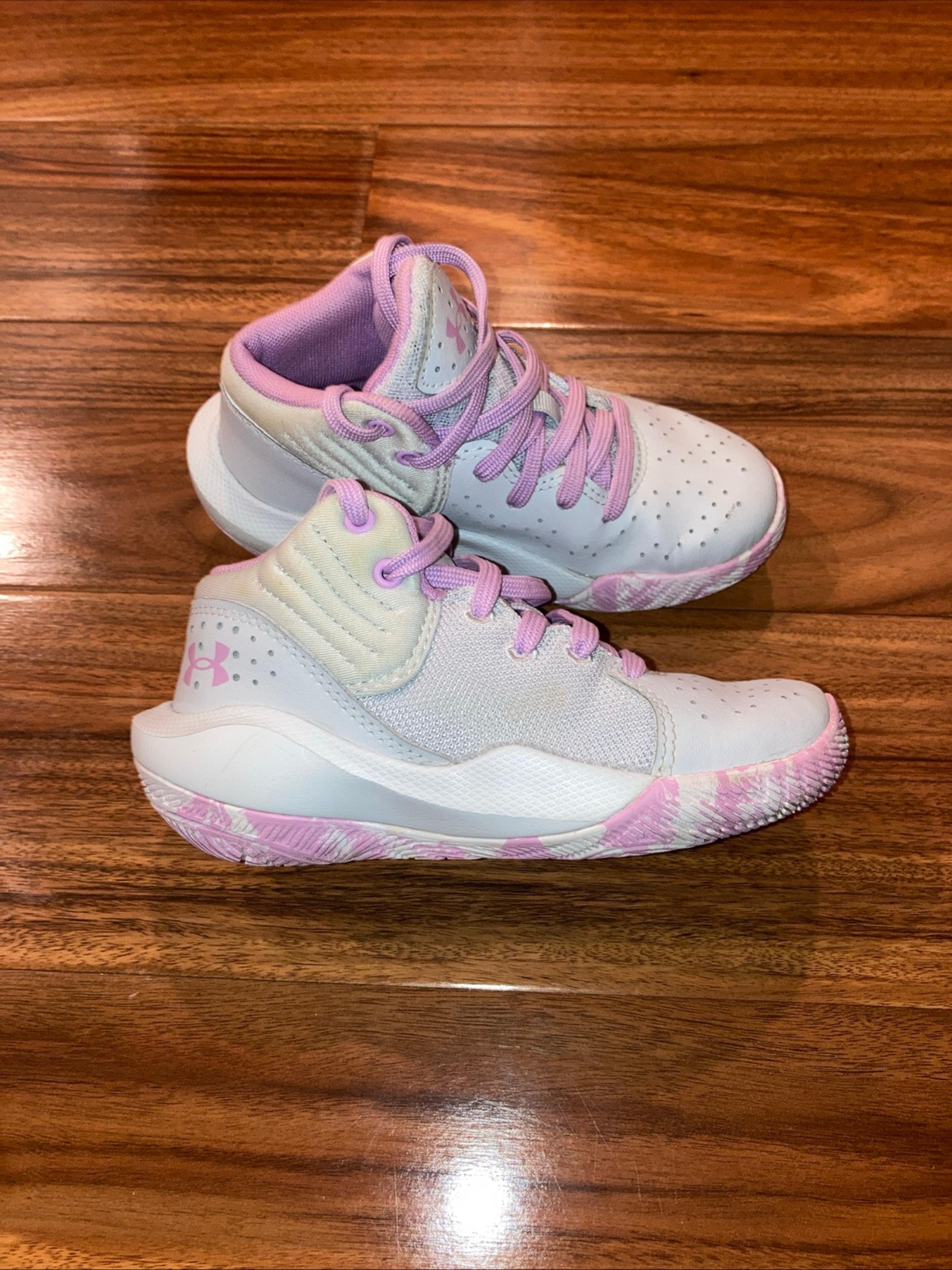 Under Armour UA Jet 21 Gray  Purple Girls Basketball Shoes Size 11K