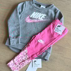Nike Girls 4T Crewneck Sweatshirt + Leggings NWT Toddler Athletic Set Leopard