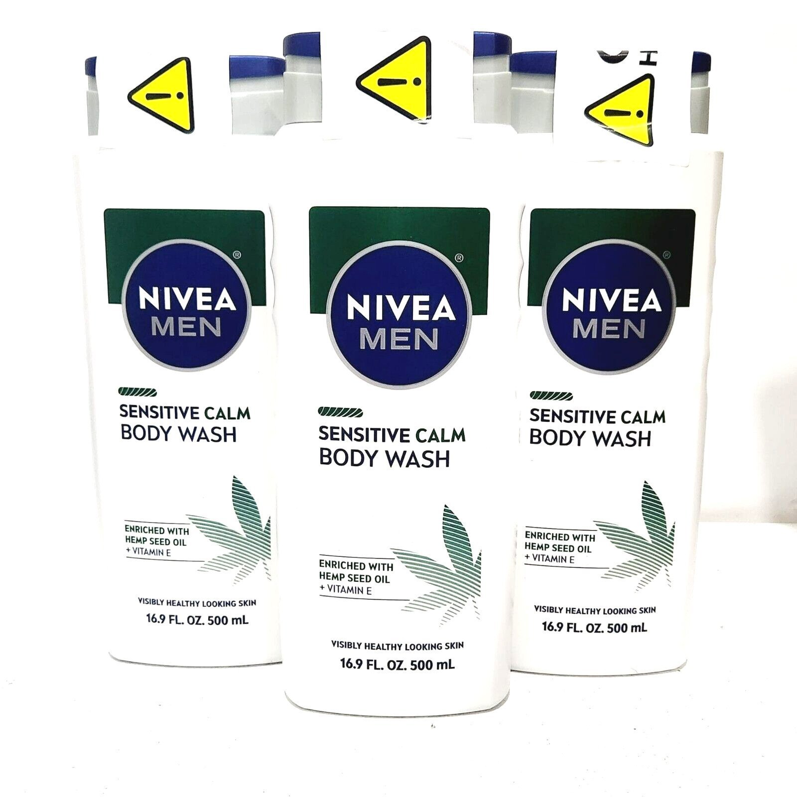 NIVEA MEN Sensitive Calm Body Wash Vitamin E and Hemp Seed Oil 3 Pack 16.9 Fl Oz