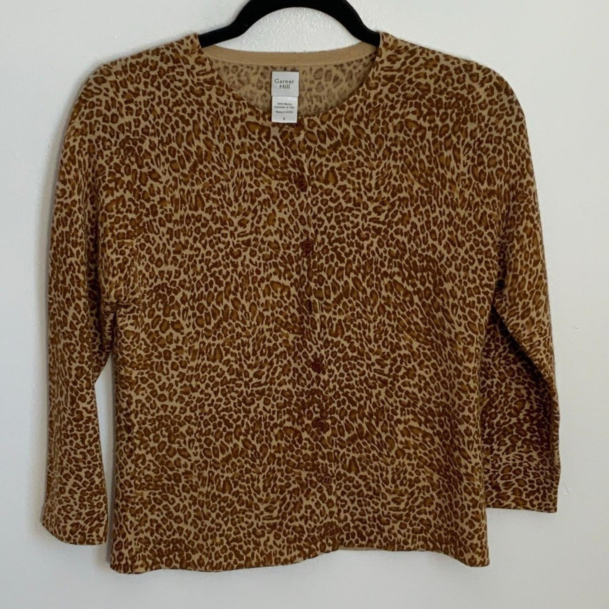 Garnet Hill Merino Leopard Cardigan size small