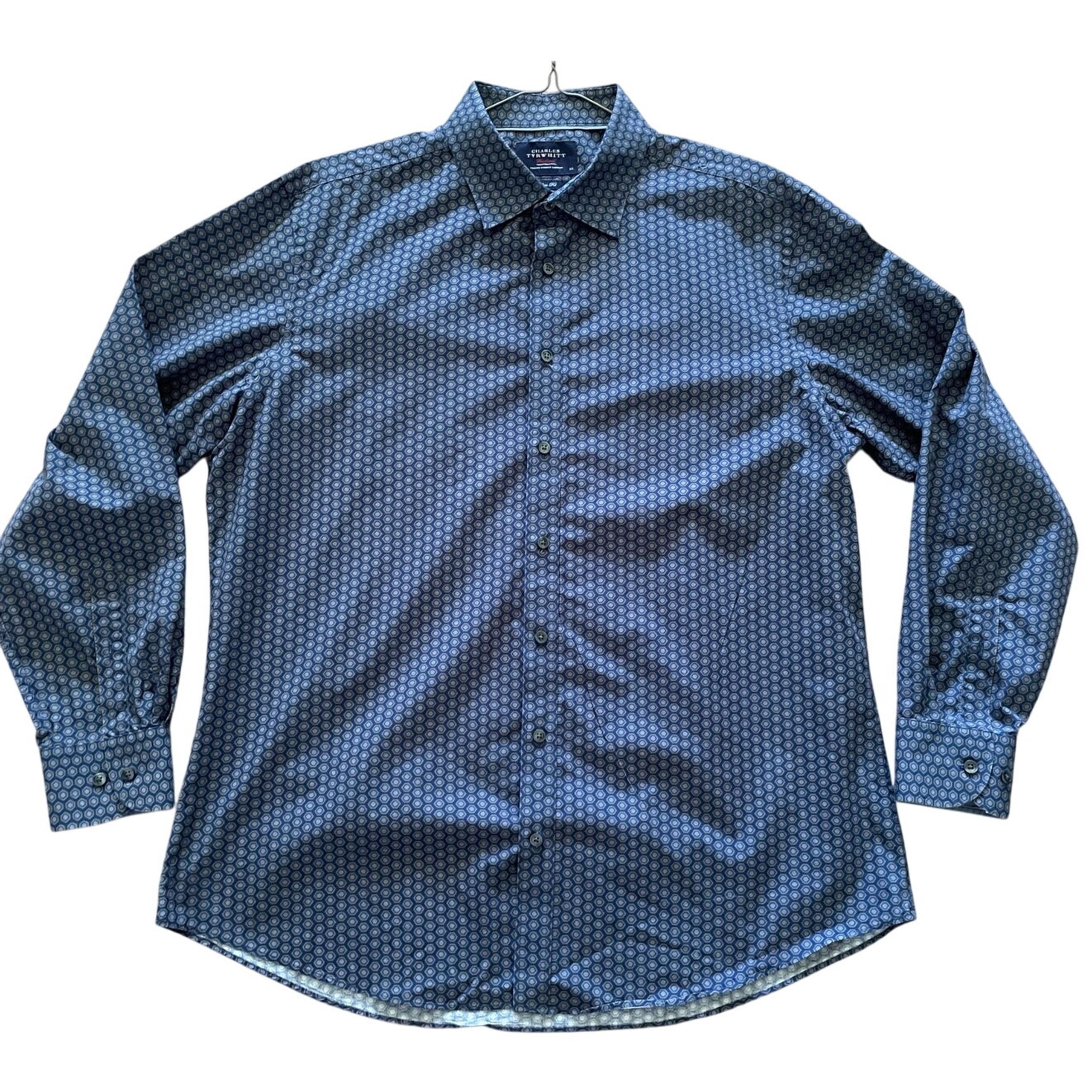 Charles Tyrwhitt Weekend Button Up Shirt Blue Patterned Slim Fit size XL