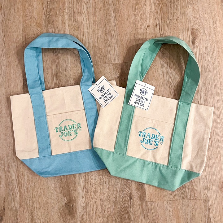 Trader Joe’s Mini Pastel Canvas Tote Bags Blue & Green Set of 2 NWT