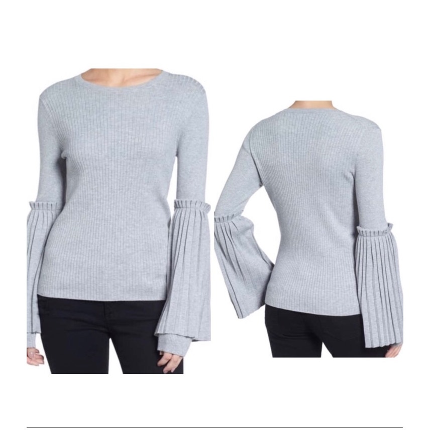 Chelsea28 Grey Ribbed Bell Sleeve Sweater Size Small