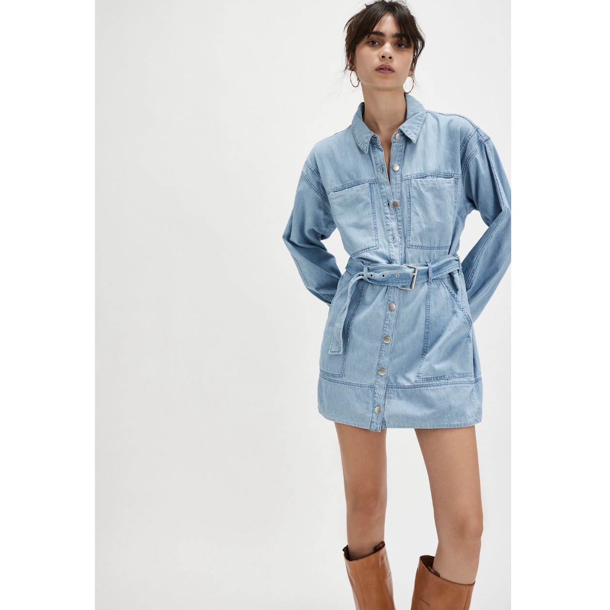 Free People NWT Lightweight Denim Esme Mini Dress Size Large