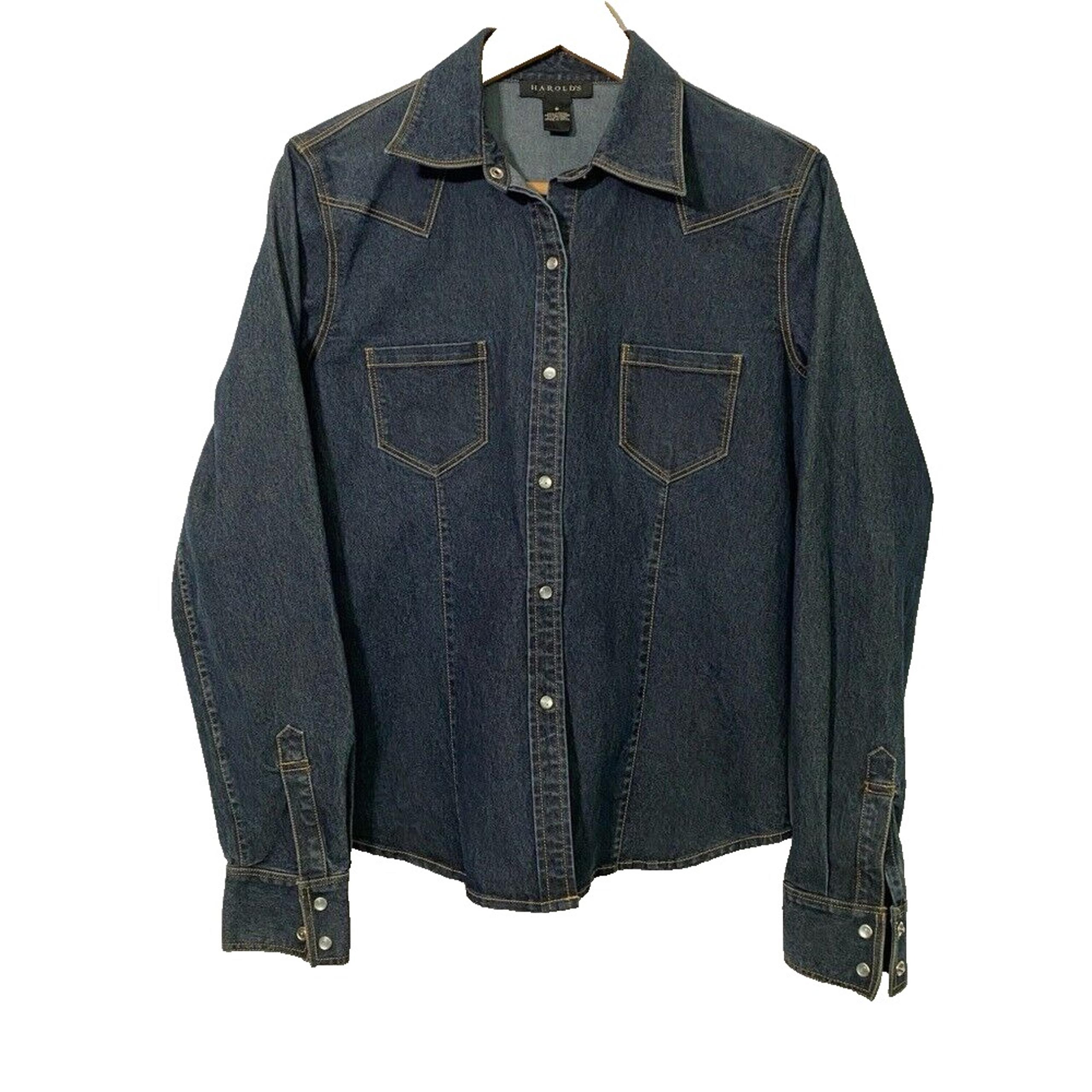Harold's Western Denim Shirt Snap Button Long Sleeve Size 8