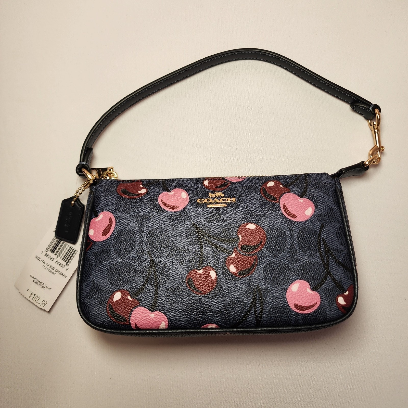 NWT COACH CZ011 Nolita 19 Signature Canvas &Leather Cherry Print Bag Denim