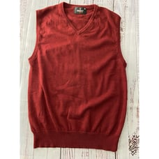 Uniworth Sleeveless Sweater Men Size 40 US S Red V Neck Stretch 100% Merino Wool
