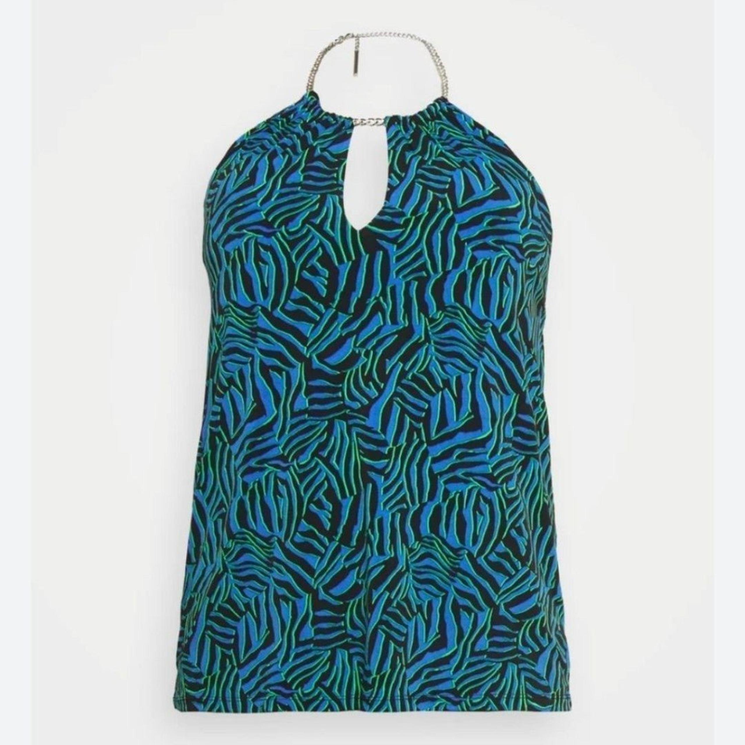 NWT Michael Kors Women's Blue Open Back Cut Out Chain Collar Halter Top XL