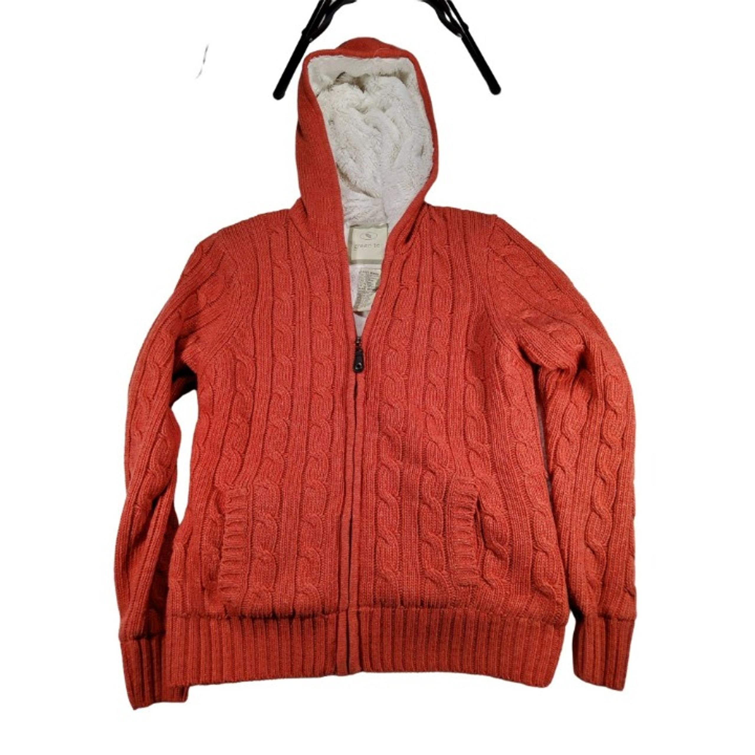 Women's Green Tea Sherpa Lined Hooded Zip Up Front Sweater Size Medium