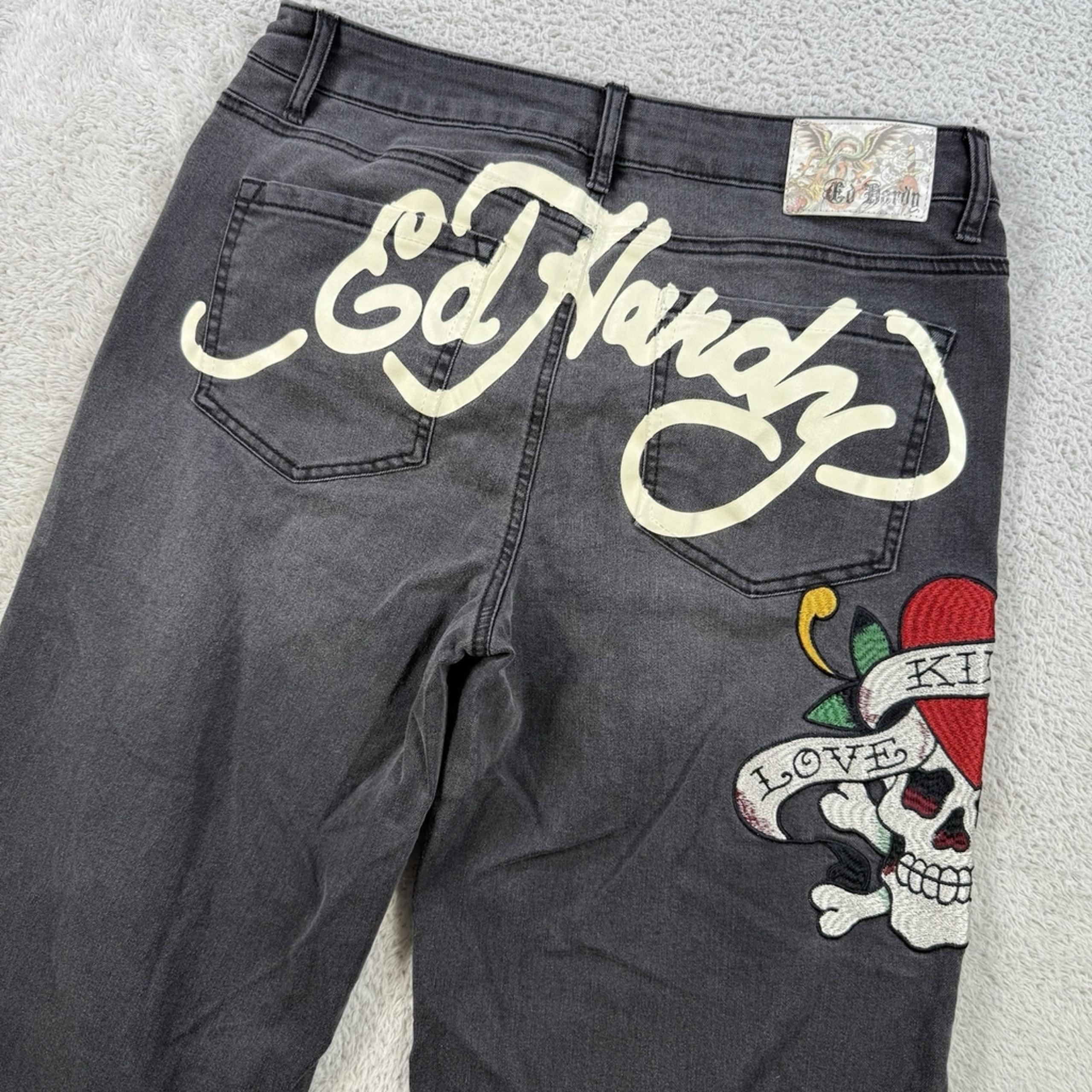 VTG Ed Hardy Jeans Men 30 (Fit 32x32) Black Baggy Y2K Skull Hip Hop Grunge Skate