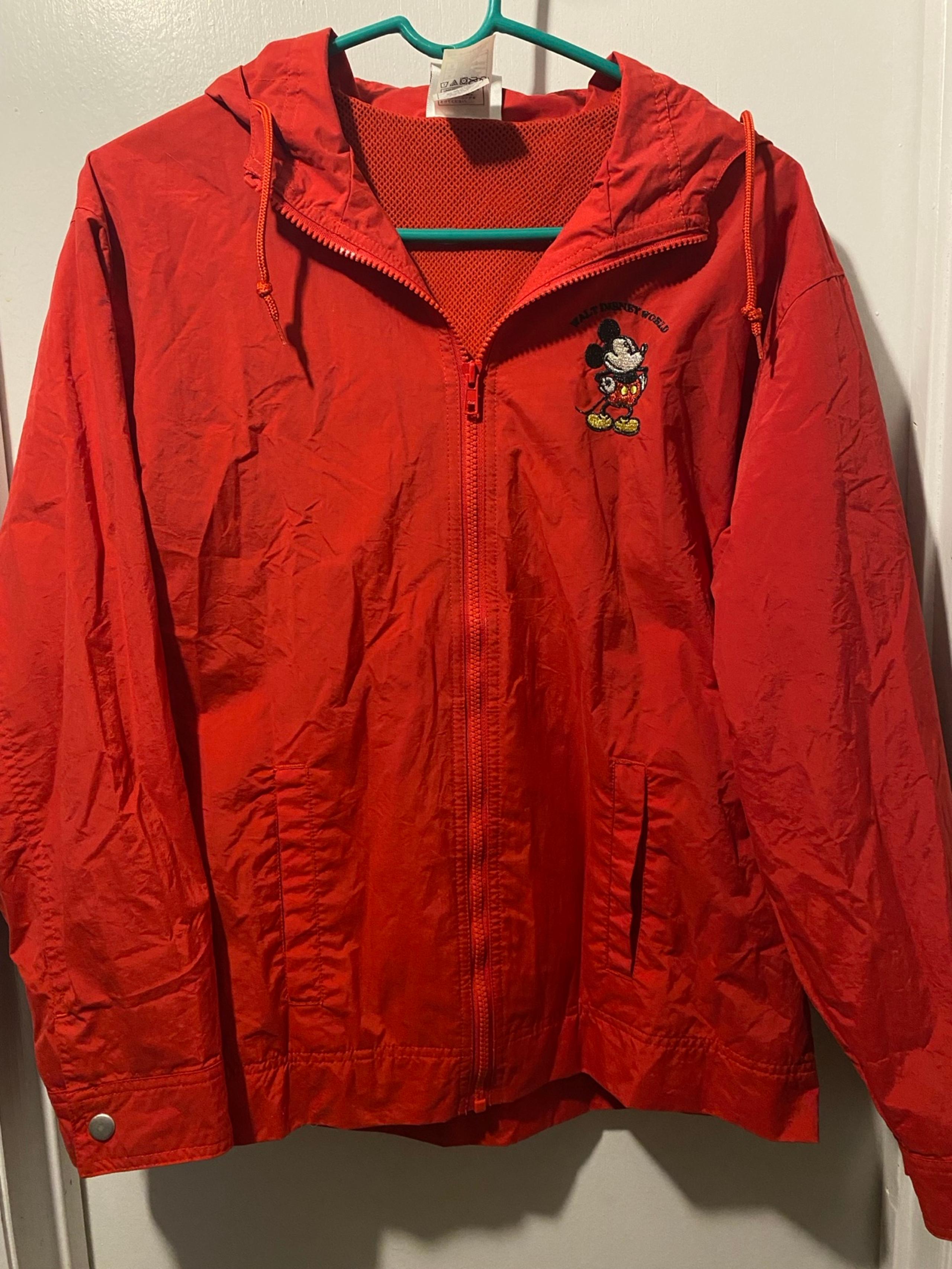 Walt Disney World Red Mickey Mouse Embroidered Hooded Rain Jacket Size Small