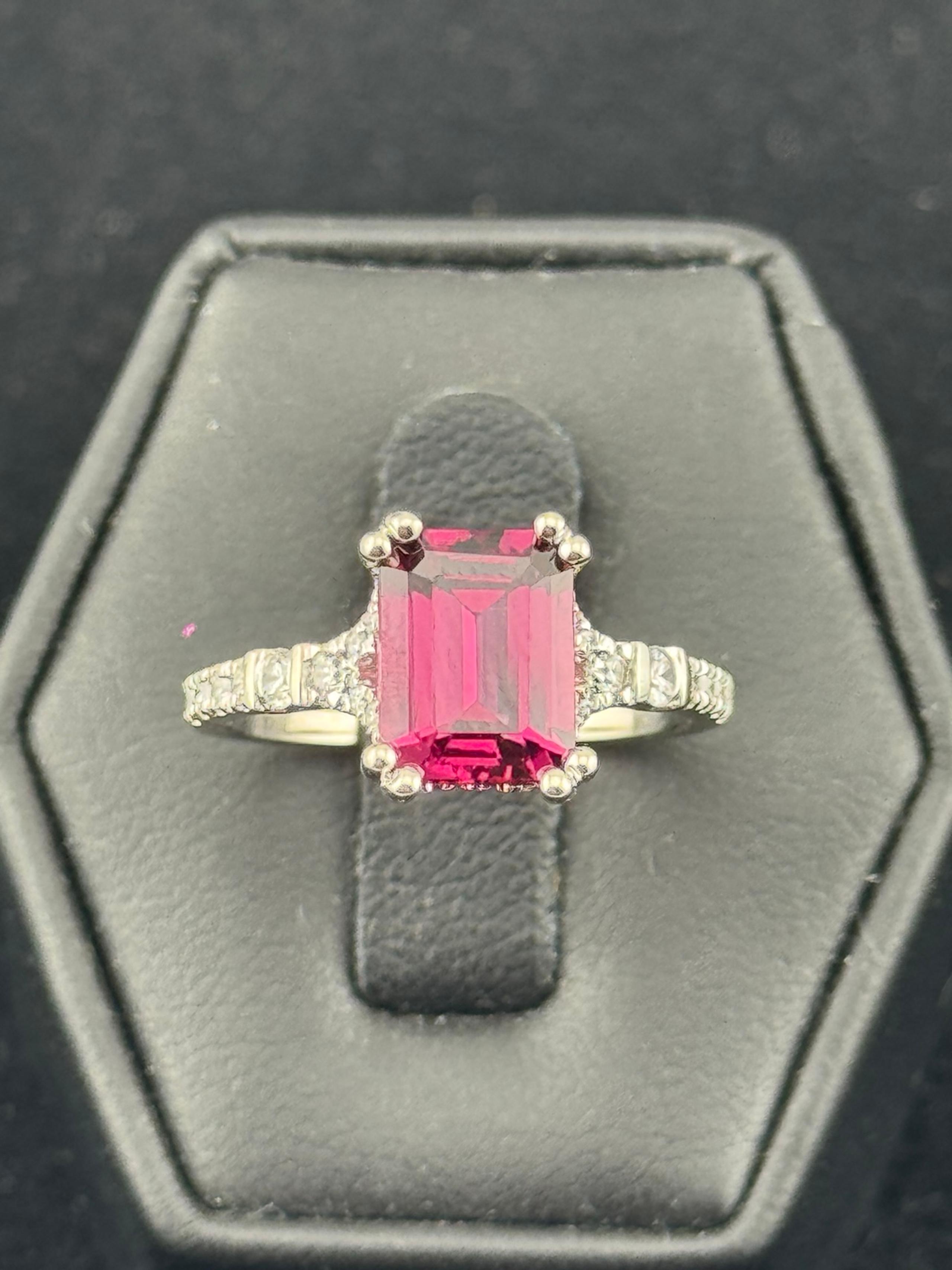 Vintage 1/2 carat Pink tourmaline, and 1/3 carat diamond engagement ring 18kt