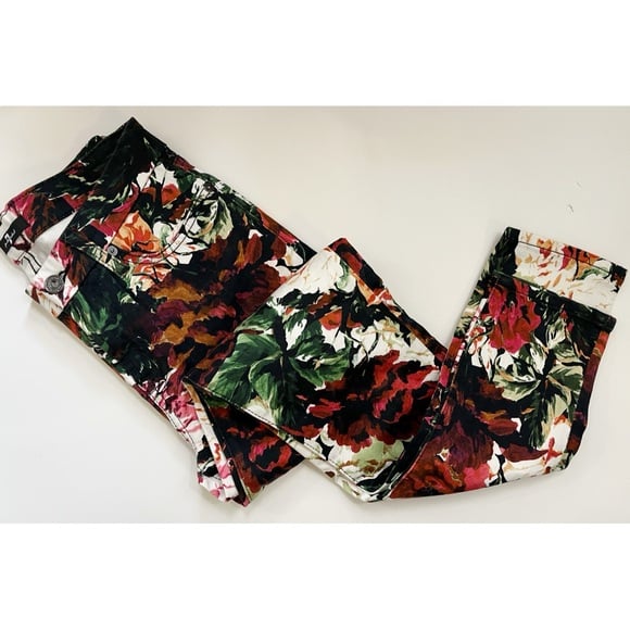 7 For All Mankind • Floral Red Black Skinny Pants