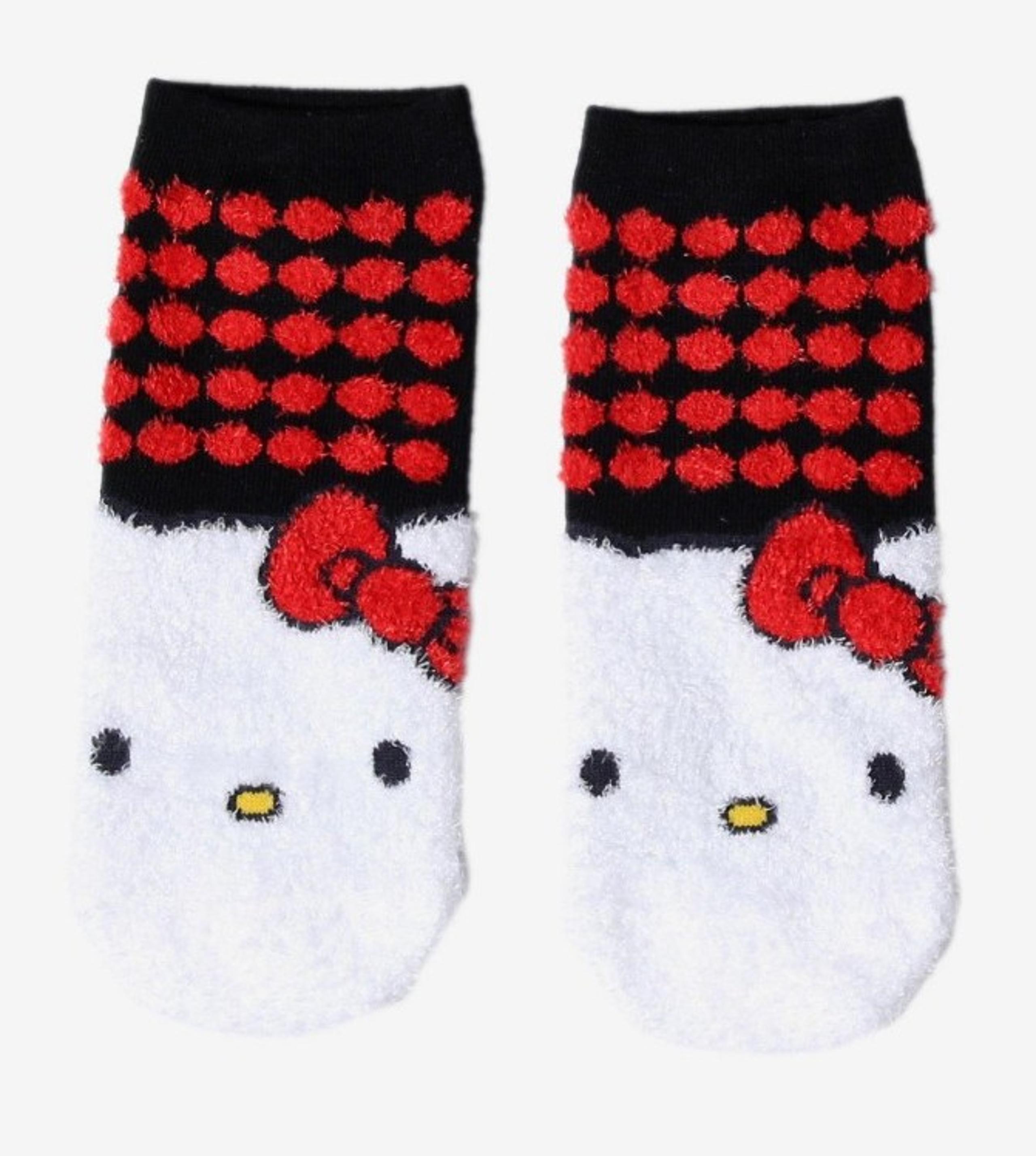 New Women's Sanrio Hello Kitty Polka Dot Fuzzy No Show Socks