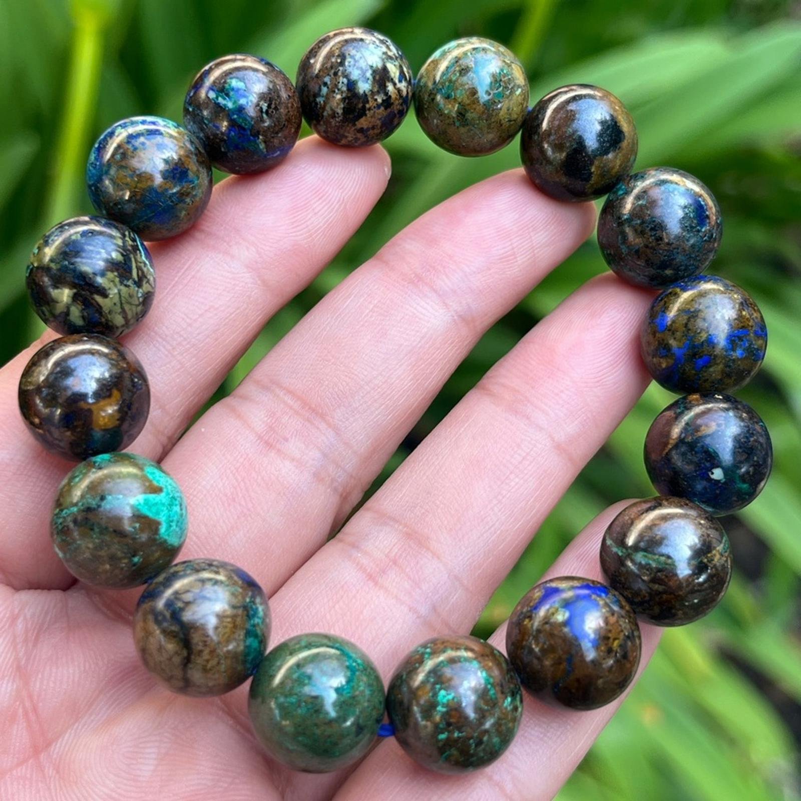 13.5mm chunky stretchable Azurite bracelet