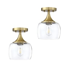 Farmhouse Gold 1-Light Semi Flush Mount Ceiling Light with Handblown Clear Glass