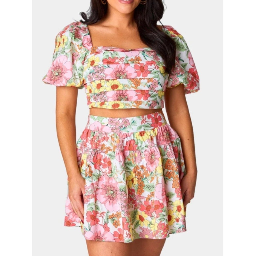 Buddylove 2 Piece Cutie Pink Floral Set Top Skirt Med Cottage Fairy Coquette Y2K