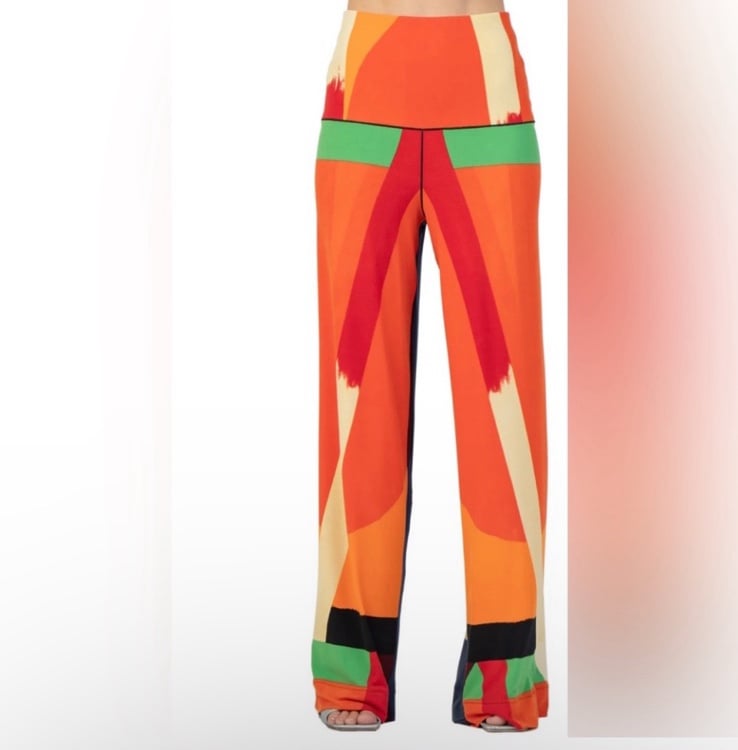 Eva Varro Knit Jersey Abstract Print Elastic Waist Wide Leg Pull-On Pants