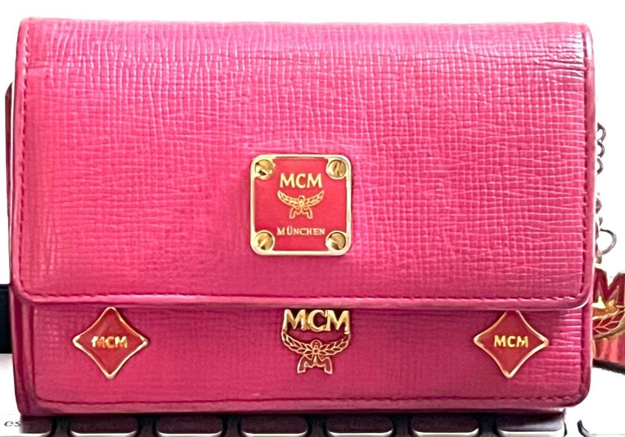 MCM Small Pink Wallet ID Cardholder Pink Leather Bifold Wallet MCM Charm Gift