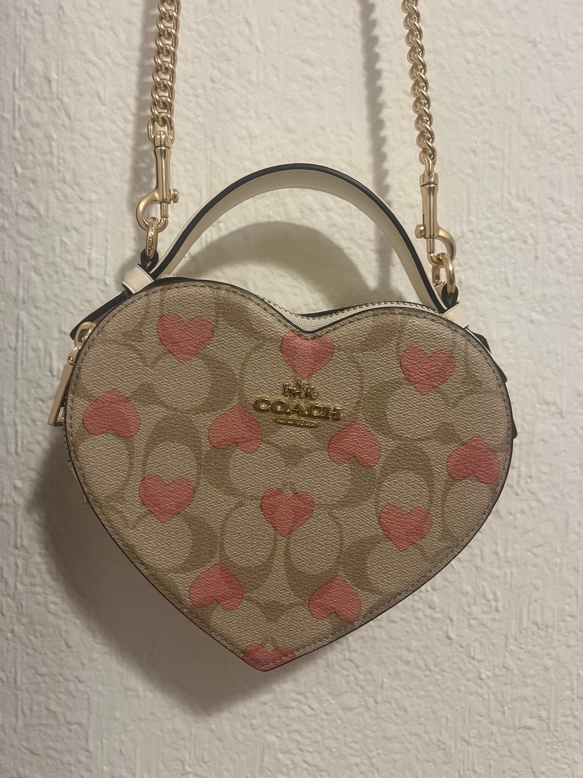 COACH 2024 heart Crossbody in signature canvas with pink heart print