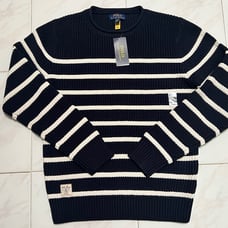 Polo Ralph Lauren Knit Striped Pullover Sweater Navy Blue Youth Boys S 8