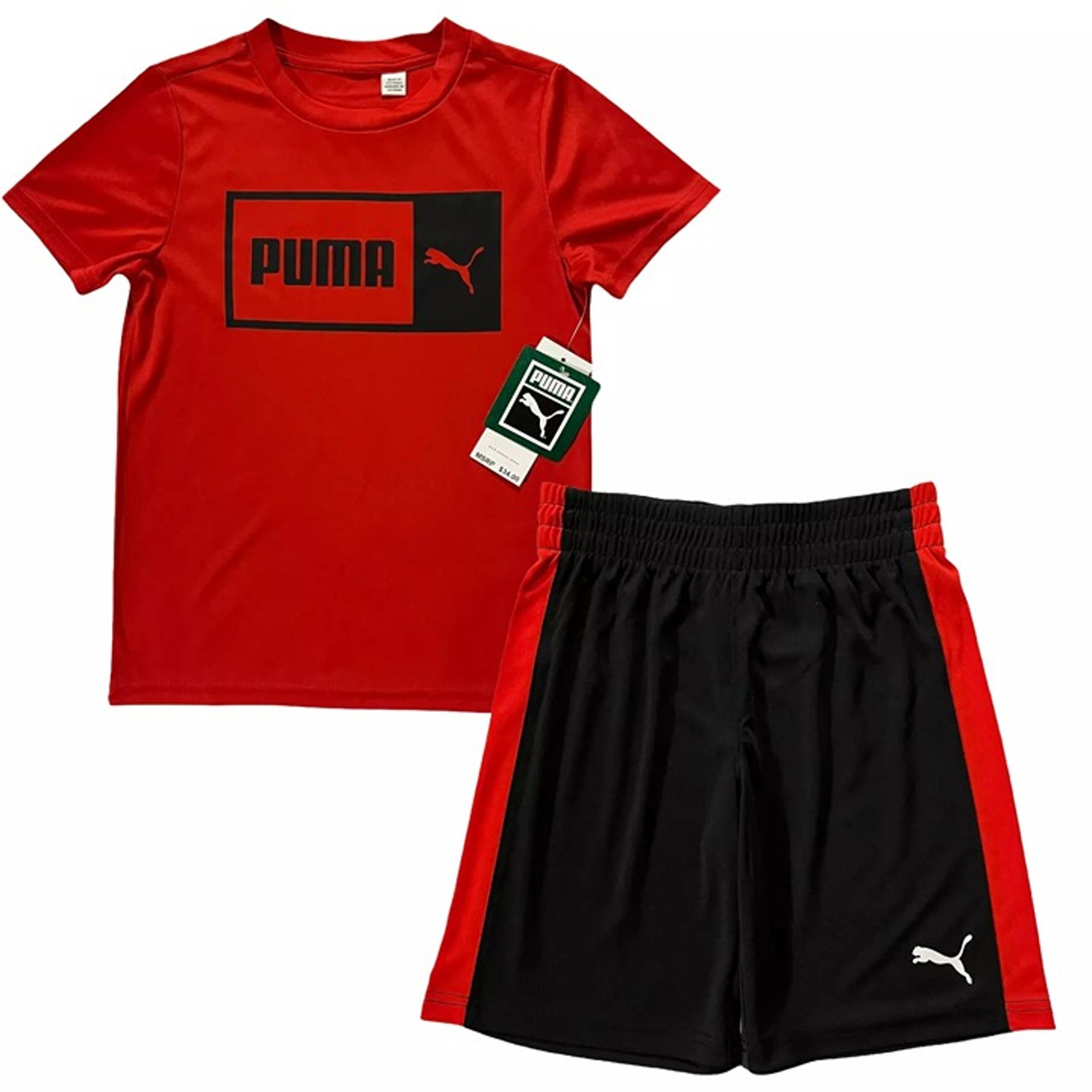 Puma Little Boy's Shorts & T Shirt Set Size 5 Black/Red Breathable Quick Dry