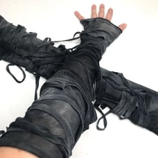 Mummy Bandage Gloves Black Lace Up Arm Warmers Halloween Costume Gray Zombie Psy
