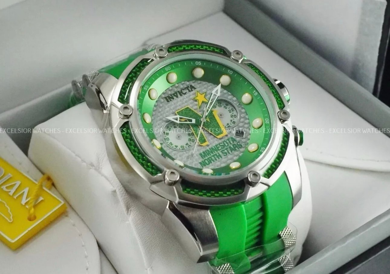 Invicta NHL Watches For Men Chronograph 48mm NEW Green NHL Minnesota LIMITED