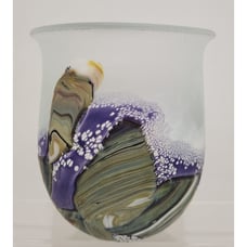 Robert Eickholt Signed 2002 Frosted/ Satin Purple Green White Art Glass Vase