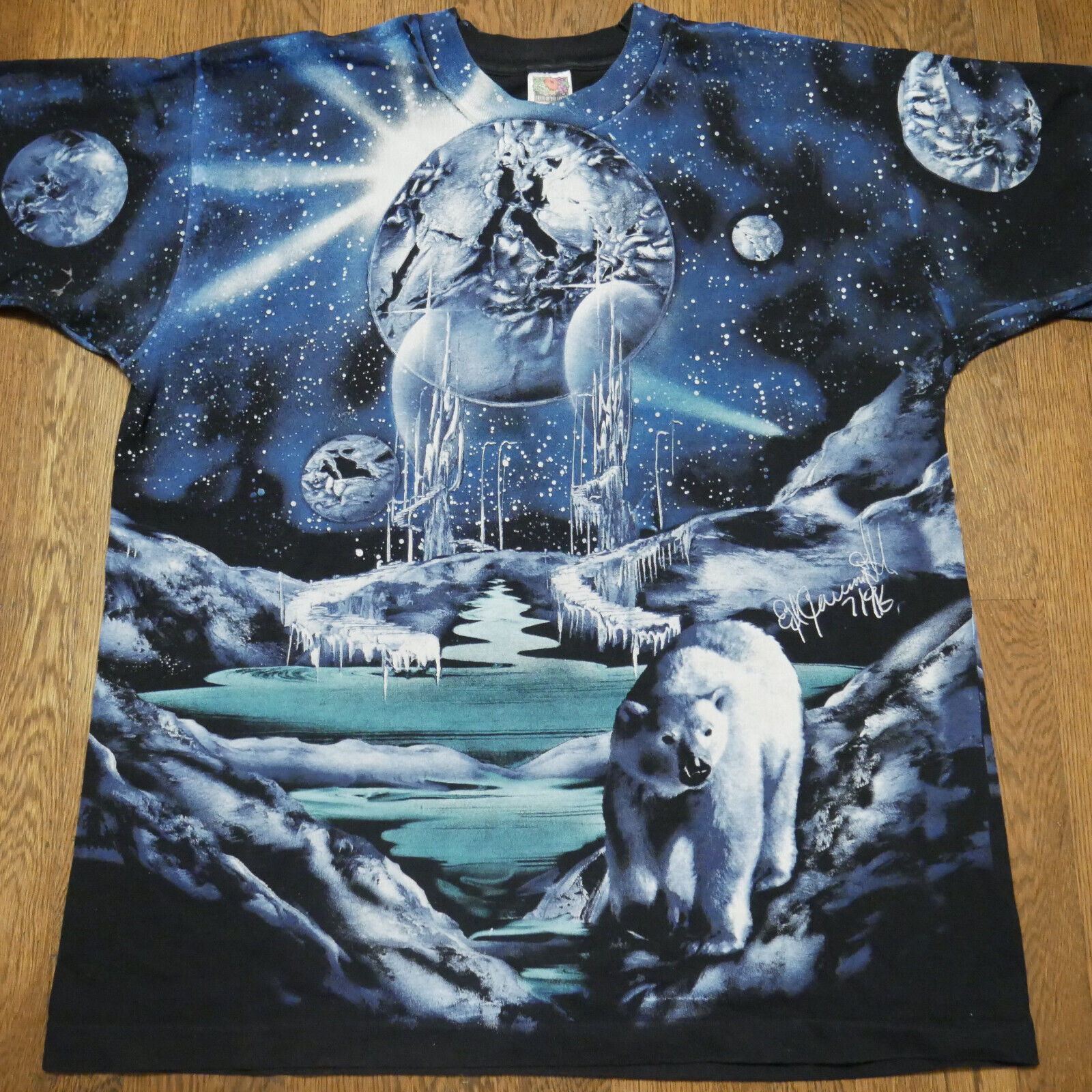 90s Vintage Mega Print T-Shirt Polar Bear Sci-Fi Ice Fantasy XL Single Stitch