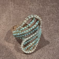 Shades of Blue Beaded Gold Ring