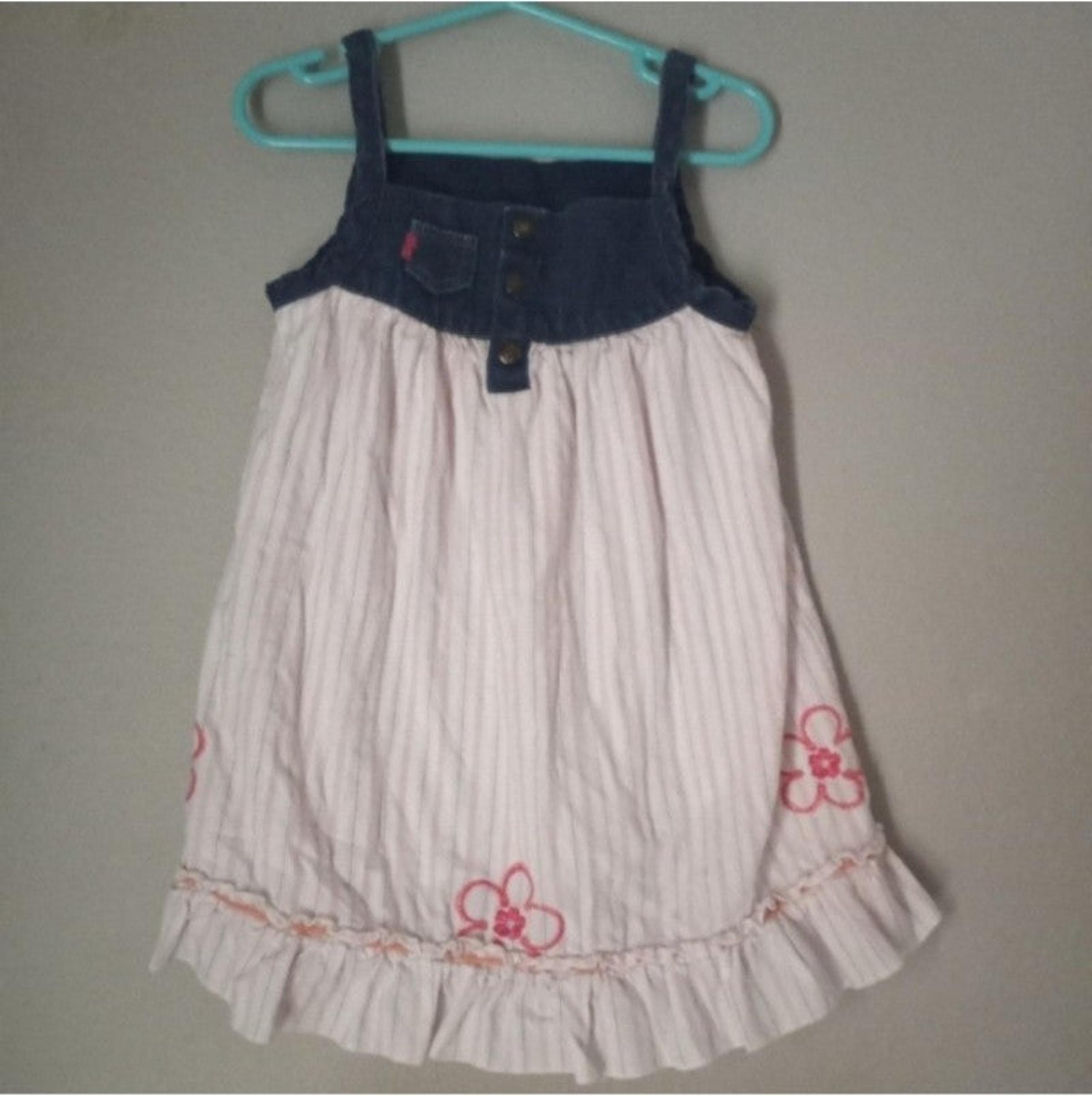 Laura Ashley Baby Girl Size 24 Months Denim Striped Floral Sleeveless Dress