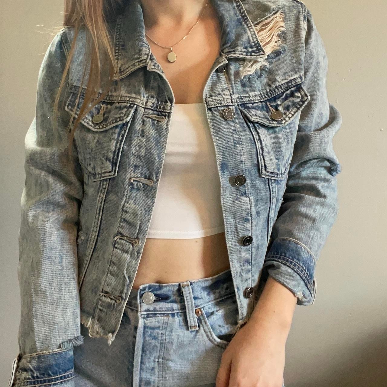 Fab’rik distressed cropped denim jacket.