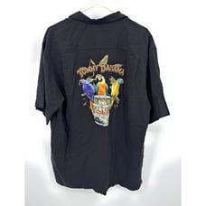 Tommy Bahama Rum Fellas Silk Embroidered Logo Camp Shirt Button Up Sz L Black