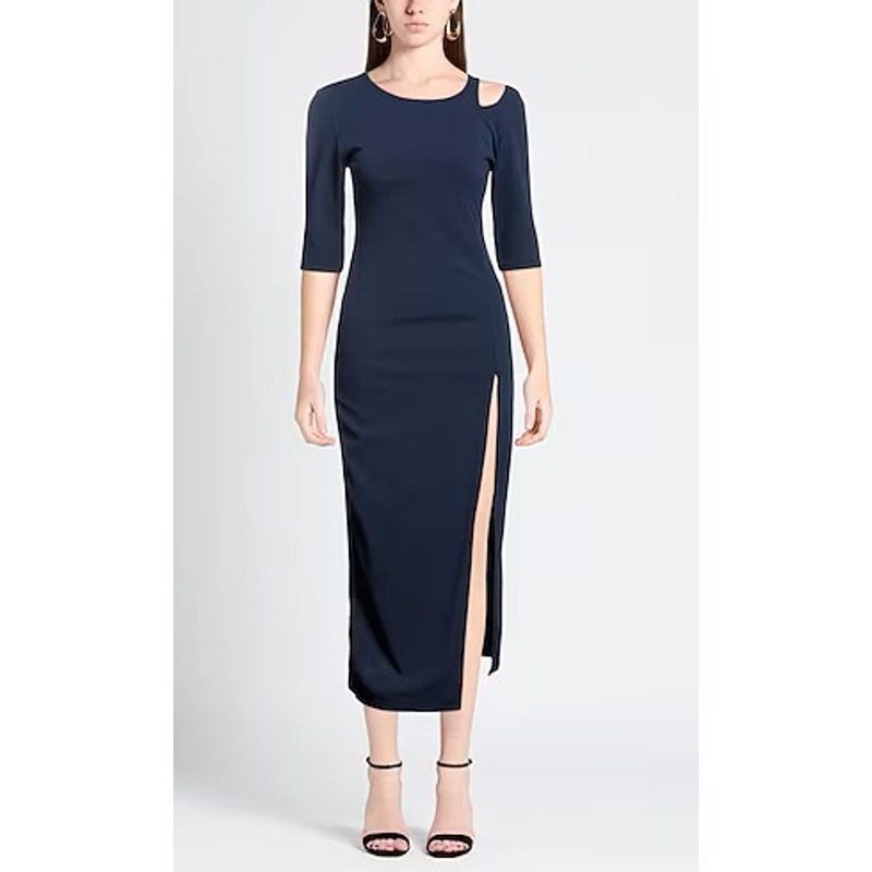 VANESSA SCOTT Midi Shoulder Cut Out Dress in Navy Blue size Large NEW