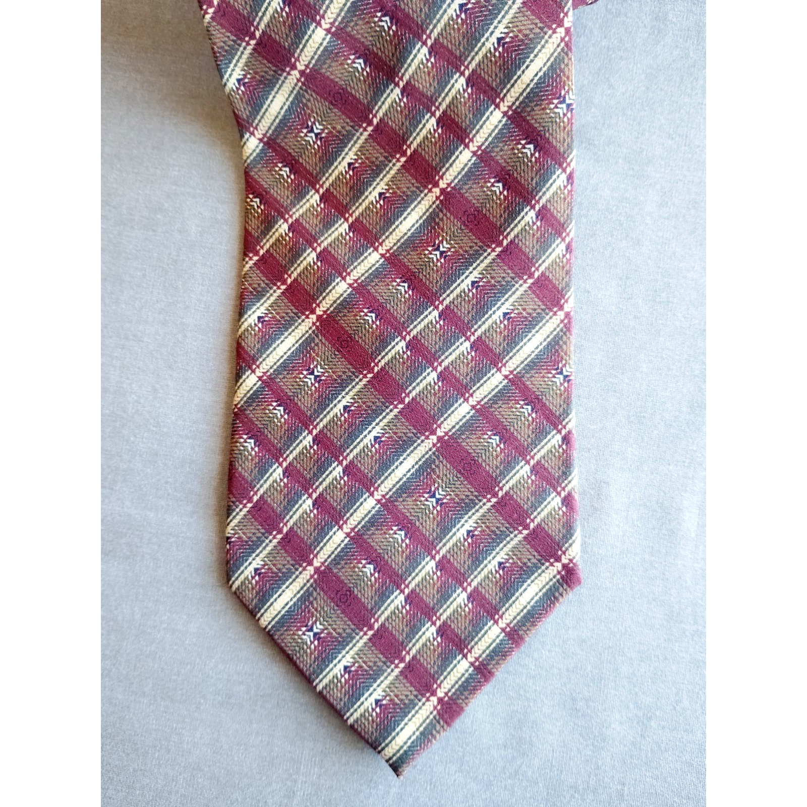 Jhane Barnes Silk Tie Japanese Made Olive Wine Cream Geometric 57" Old Money VTG
