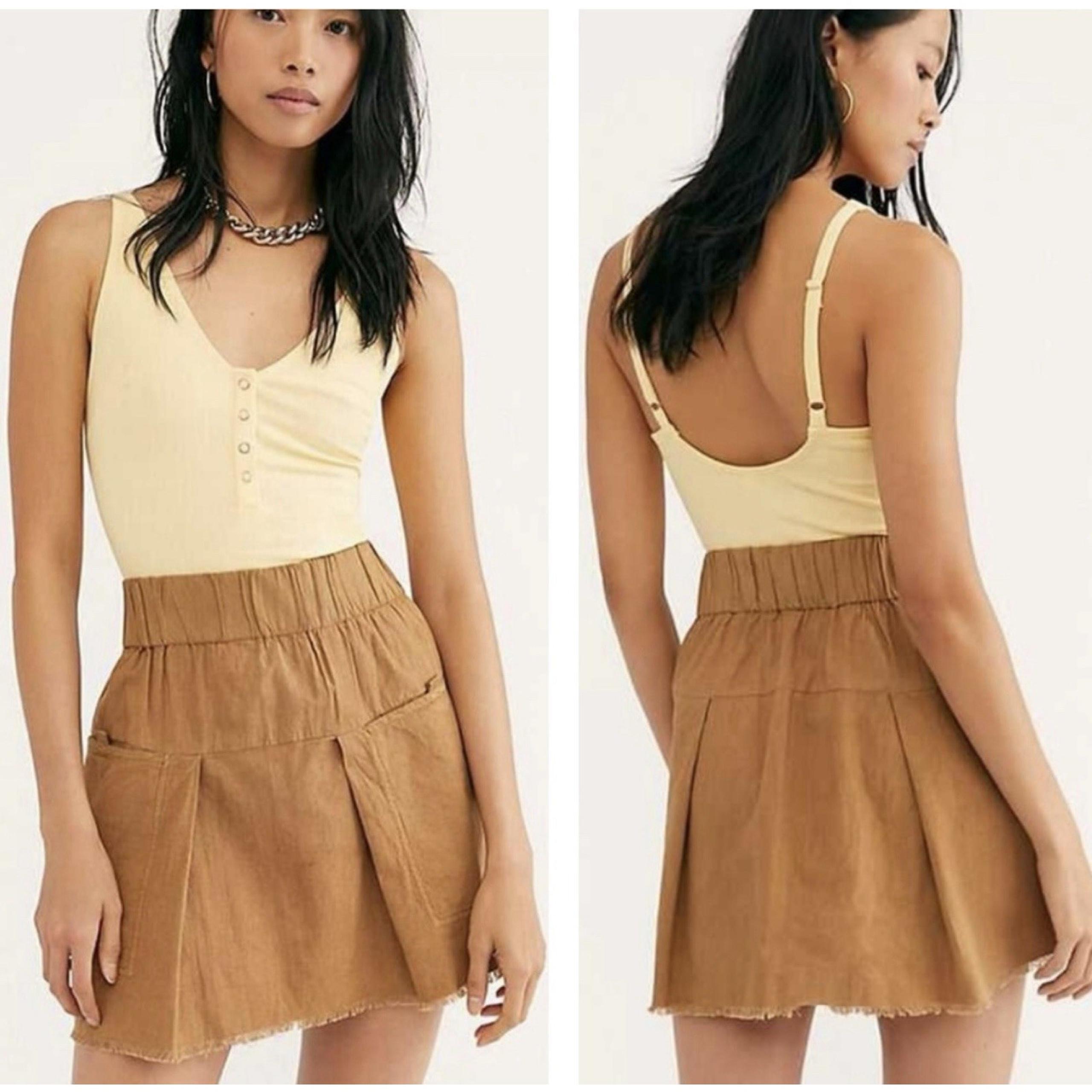 FREE PEOPLE Mariposa Mini Skirt Cocoa Utility Cotton Pockets Boho Size Small