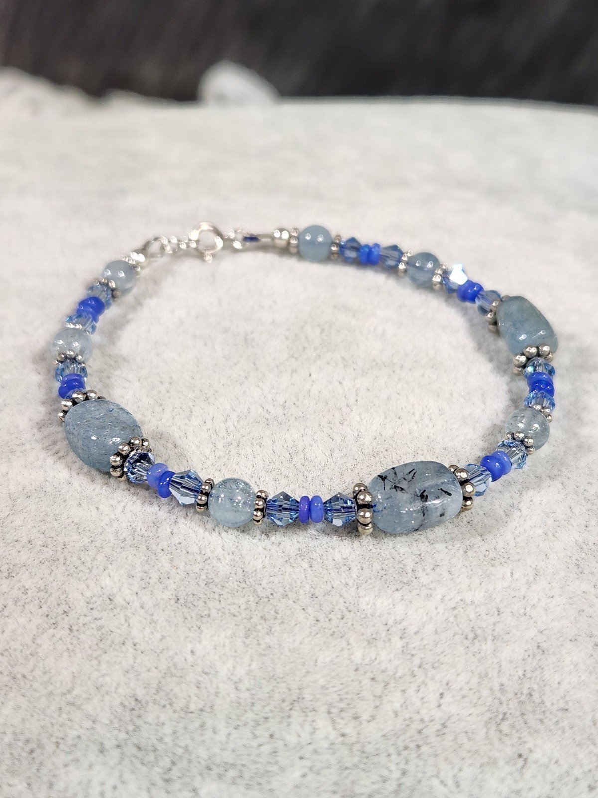 Genuine Sterling Silver Bracelet With Aquamarine~Ethiopian Opals & Swarovski