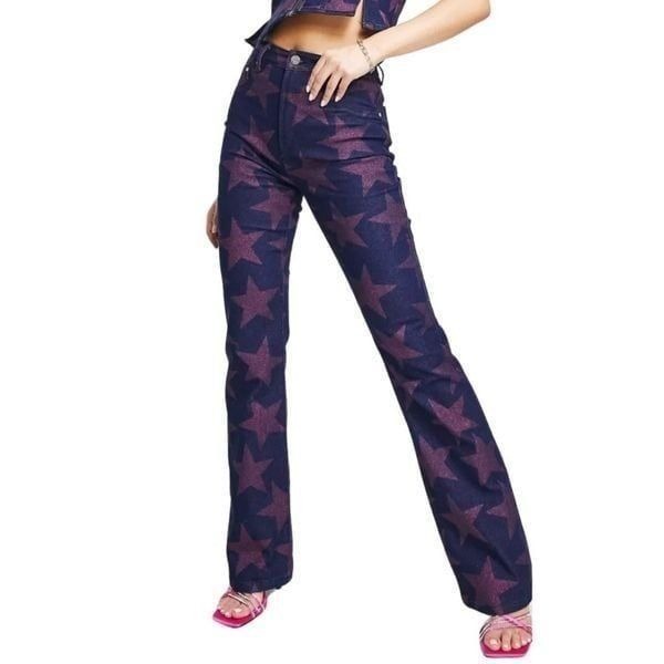 AFRM Huxley Sparkly Star High Waist Bootcut Flare Jeans Size 27 Revolve