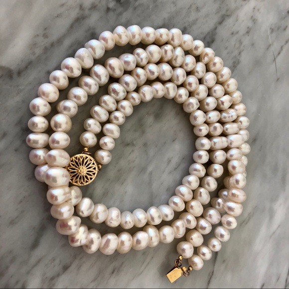 New Genuine natural freshwater pearls double strand choker necklace